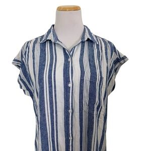 Old Navy Button Down Stripe Linen Blend Shirtdress Women’s M Blue White Coastal